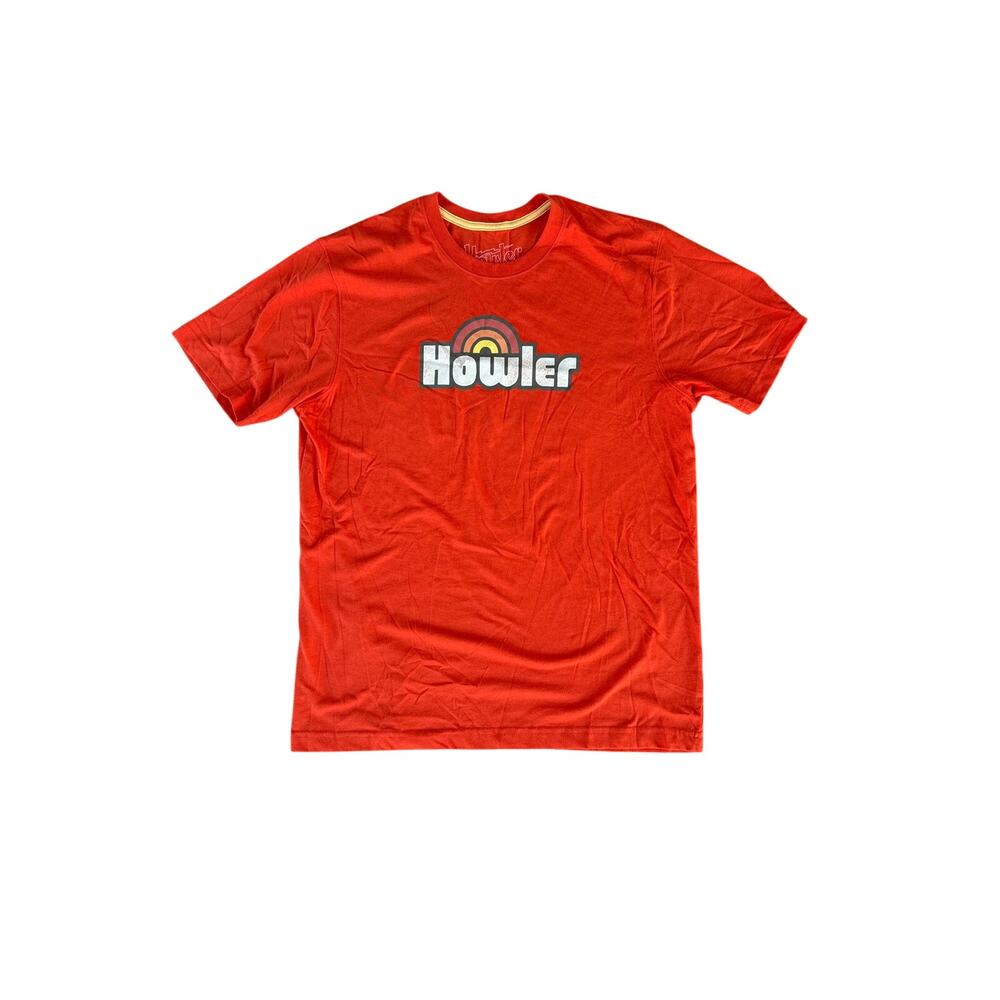 Howler Brothers Men’s Large Orange Graphic T Shirt Retro Logo Outdoor Surf Tee